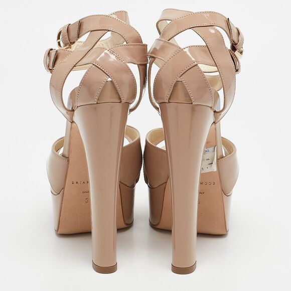 Brian Atwood Beige Patent Leather Carmen Platform Sandals Size 37.5 - Picture 5 of 7